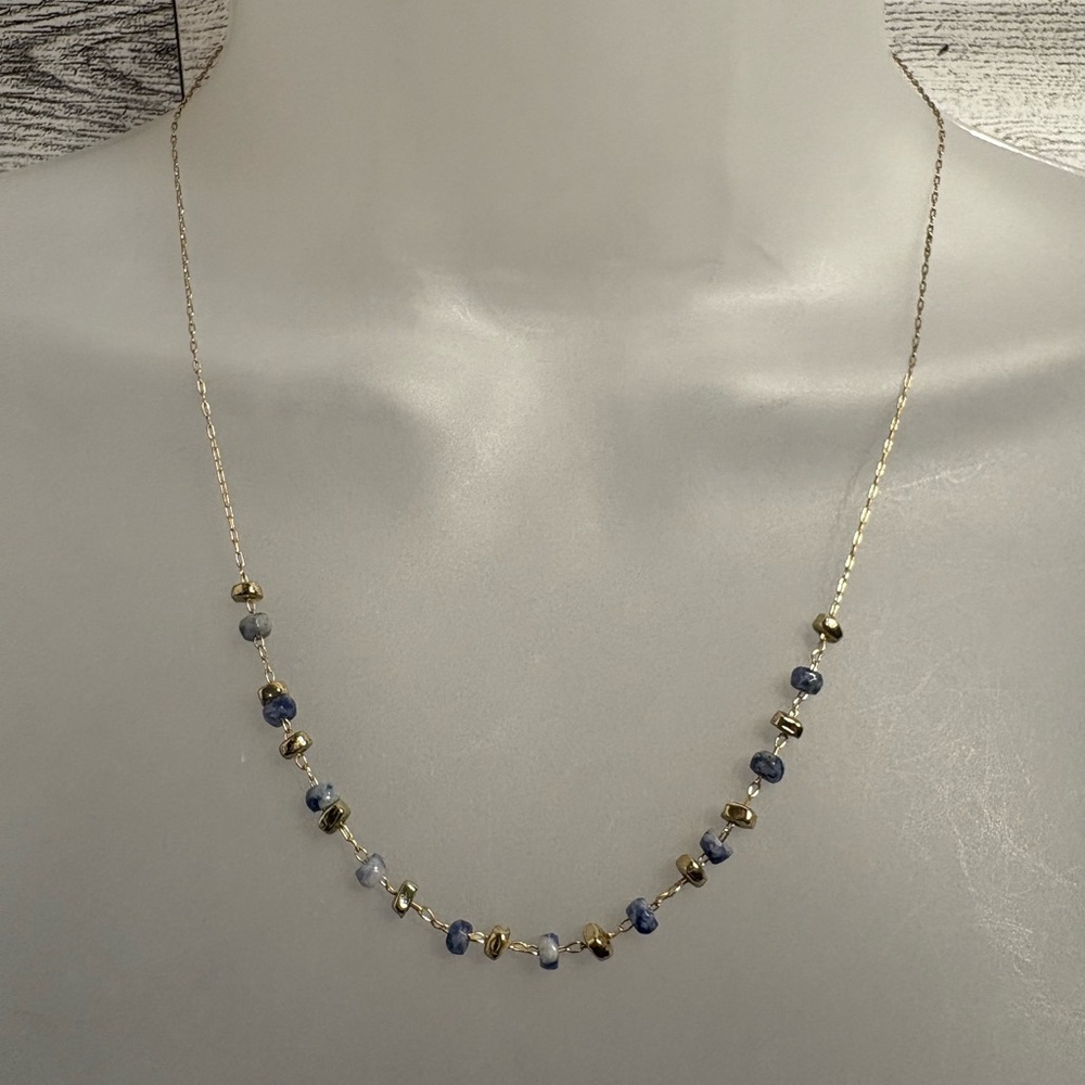 Elegant Gold and Blue Beaded Necklace